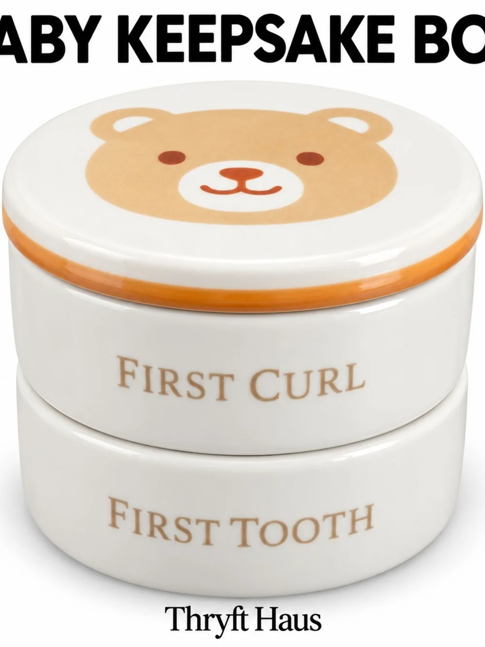 DEMDACO Baby First Tooth First Curl Bear Ceramic Stackable Keepsake Box New